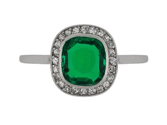 Colombian emerald and diamond coronet cluster ring, French, 1915.