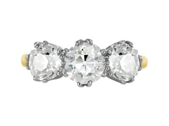 Old mine diamond three stone ring, circa 1910.