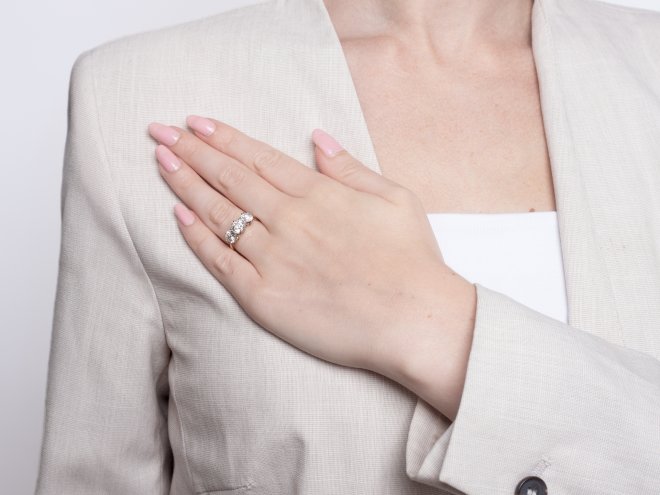 Old mine diamond three stone ring, circa 1910.