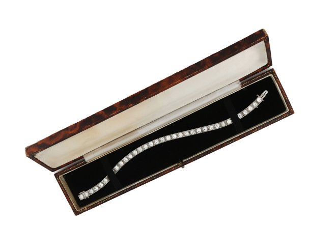 Old cut diamond line bracelet, circa 1920. 