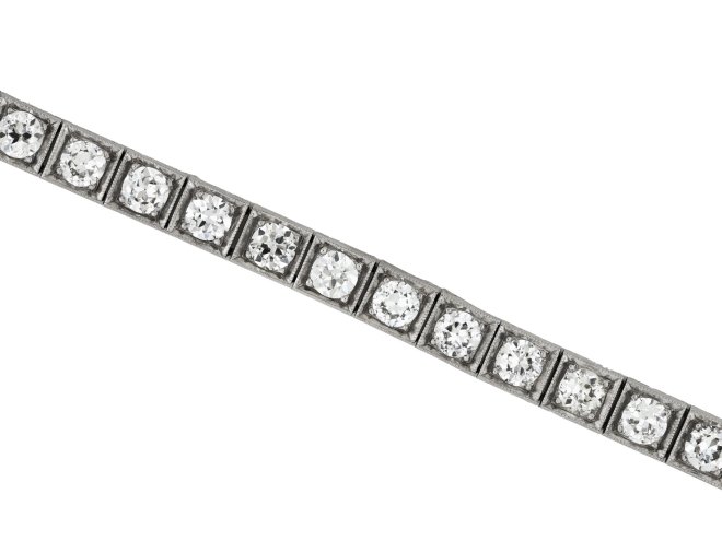 Old cut diamond line bracelet, circa 1920. 