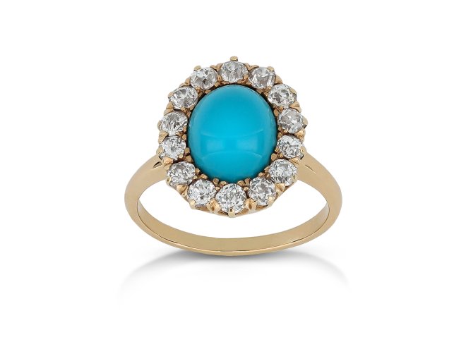 Victorian turquoise and diamond coronet cluster ring, circa 1880. 