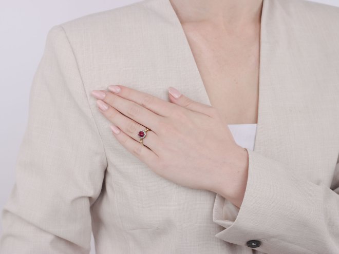 Ruby and diamond coronet cluster ring, circa 1900.