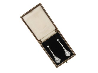 Diamond drop earrings, circa 1920. 