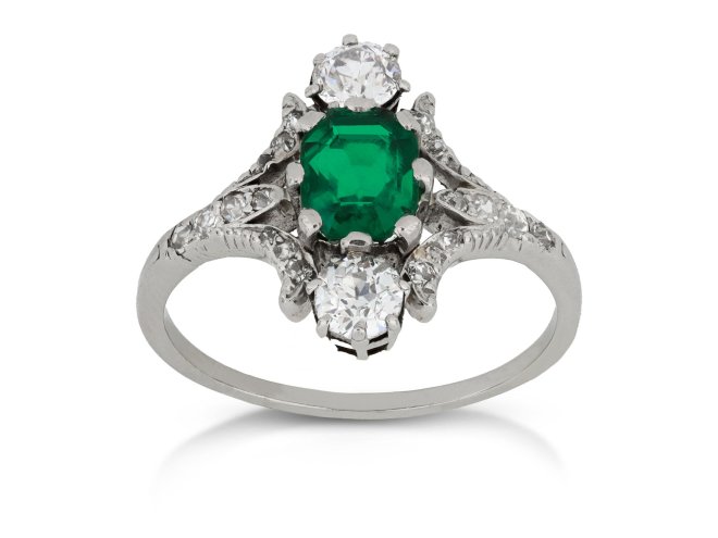 Edwardian Colombian emerald and diamond ring, circa 1910. 