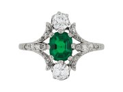 Edwardian Colombian emerald and diamond ring, circa 1910. 