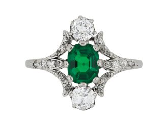 Edwardian Colombian emerald and diamond ring, circa 1910. 