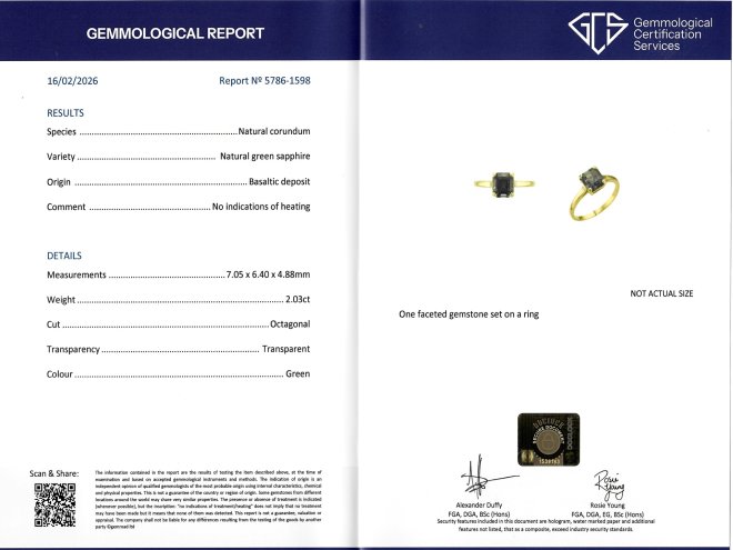 Green sapphire solitaire ring.