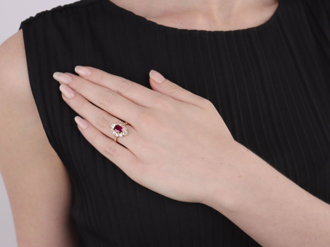 Burmese Ruby and diamond coronet cluster ring, circa 1890.