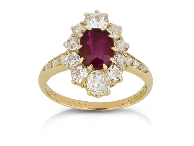 Burmese Ruby and diamond coronet cluster ring, circa 1890.
