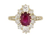 Burmese Ruby and diamond coronet cluster ring, circa 1890.