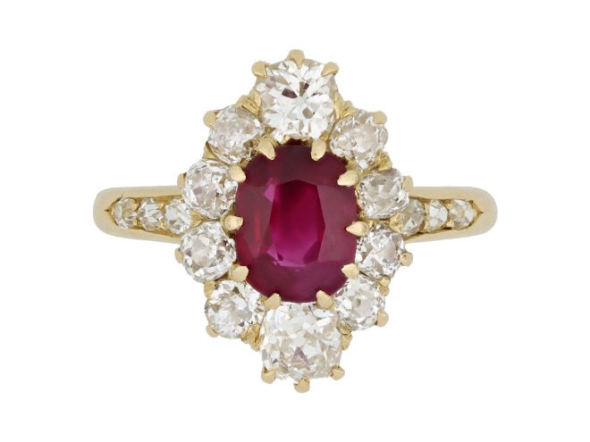 Burmese Ruby and diamond coronet cluster ring, circa 1890.