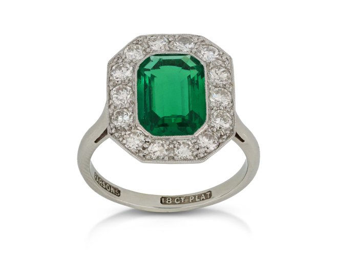 Colombian emerald and diamond coronet cluster, circa 1925.