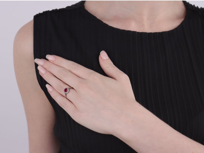 Ruby and diamond coronet cluster ring, circa 1940.