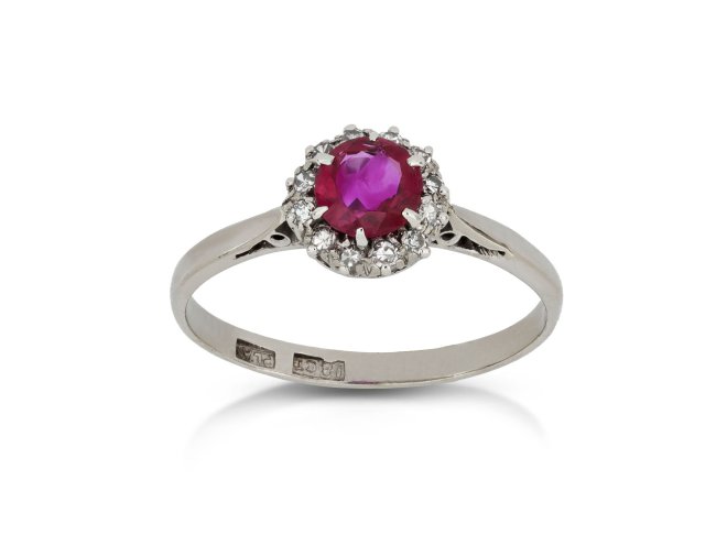 Ruby and diamond coronet cluster ring, circa 1940.