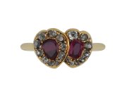 Ruby and diamond double heart ring, circa 1840s.