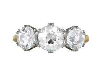 Edwardian diamond three stone ring, circa 1910. 