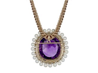 Dreicer & Co. amethyst, pearl and diamond pendant/brooch, American, circa 1900.