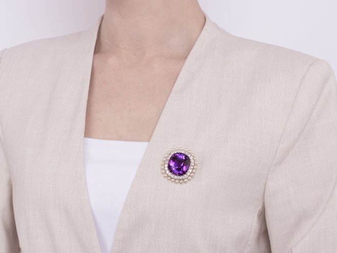 Dreicer & Co. amethyst, pearl and diamond pendant/brooch, American, circa 1900.