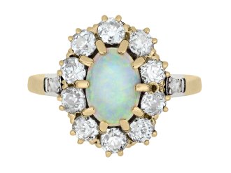 Opal and diamond coronet cluster ring, circa 1900.