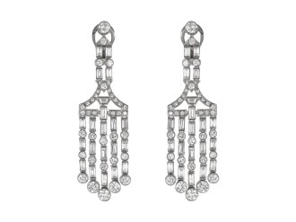 Art Deco chandelier diamond drop earrings, circa 1920. 