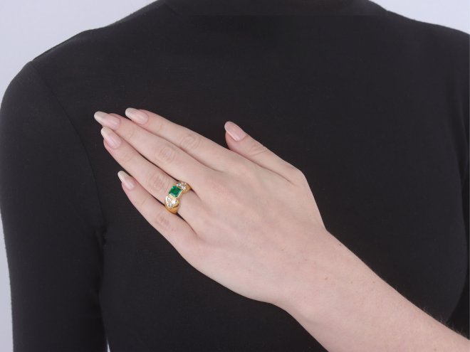 Colombian emerald and diamond ring, French, circa 1970.