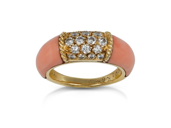 Van Cleef & Arpels diamond and coral 'Philippine' ring, French, circa 1970.