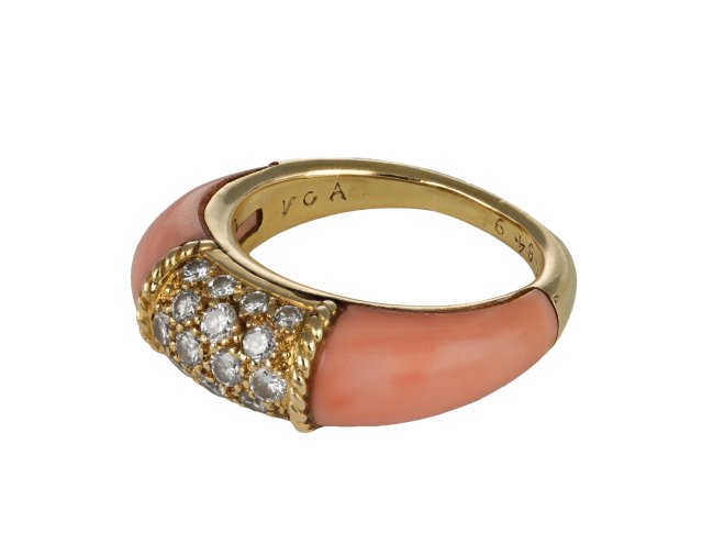 Van Cleef & Arpels diamond and coral 'Philippine' ring, French, circa 1970.