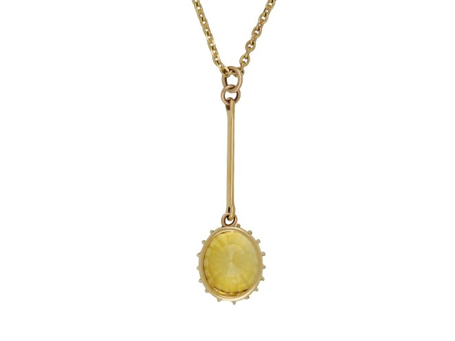 Yellow Ceylon sapphire pendant, circa 1900. 