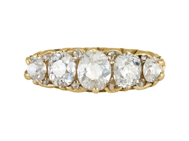 Victorian diamond five stone ring, circa 1900.
