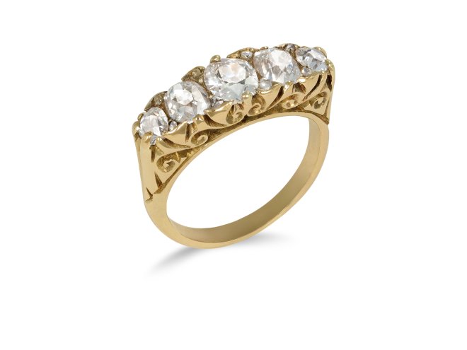 Victorian diamond five stone ring, circa 1900.