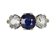 Sapphire and diamond three stone ring, circa 1910. 