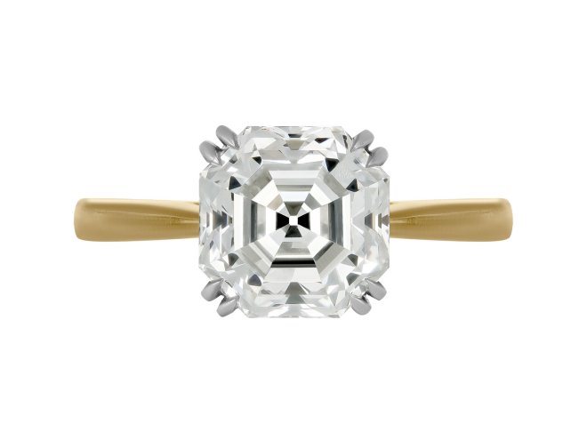 Asscher cut diamond solitaire ring.
