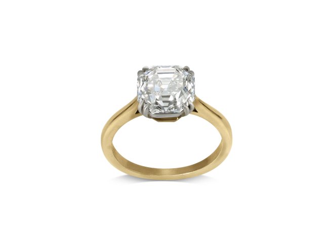 Asscher cut diamond solitaire ring.