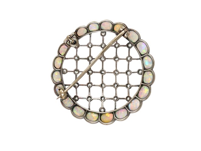 Victorian opal and diamond lattice brooch, circa 1900.