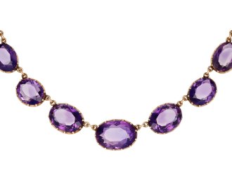 Amethyst rivière necklace, circa 1890. 