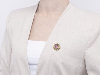 Pink topaz, enamel and pearl brooch, circa 1890.