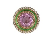 Pink topaz, enamel and pearl brooch, circa 1890.