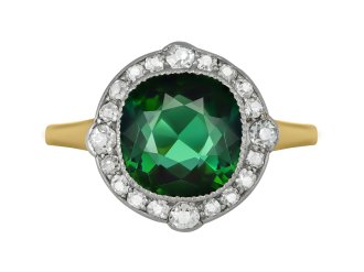 Tourmaline and diamond cluster ring, circa 1910.