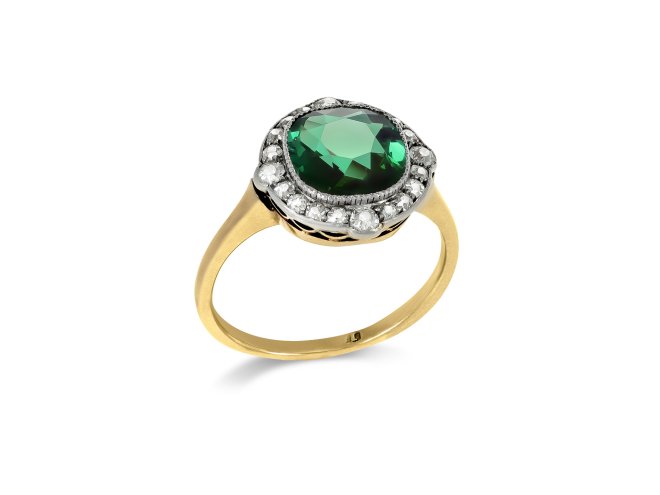 Tourmaline and diamond cluster ring, circa 1910.
