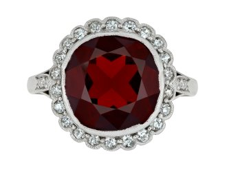 Garnet and diamond coronet cluster ring, circa 1915.