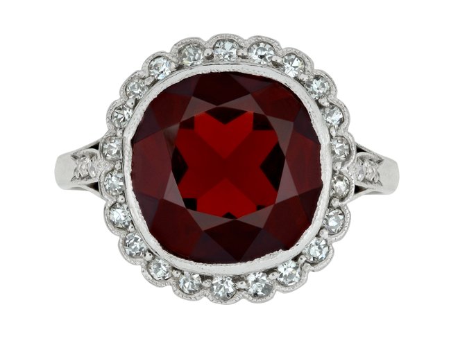 Garnet and diamond coronet cluster ring, circa 1915.