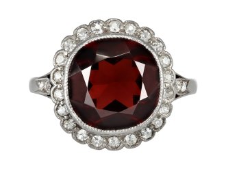 Garnet and diamond coronet cluster ring, circa 1915.