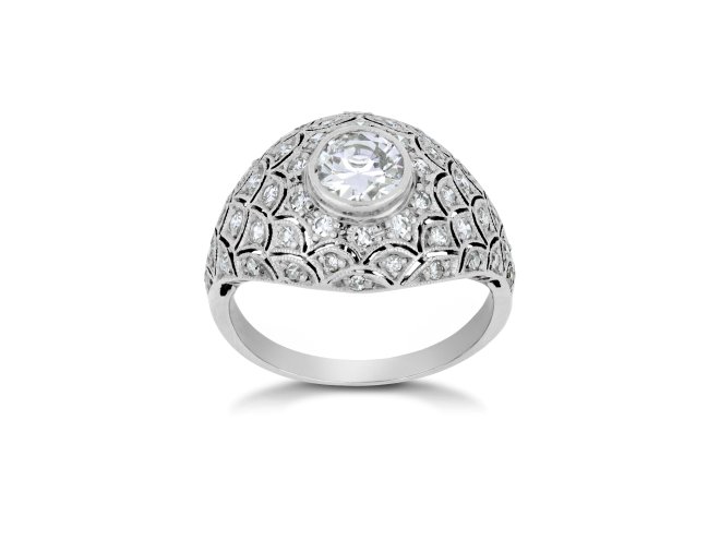 Bombé diamond cluster ring, circa 1930.   