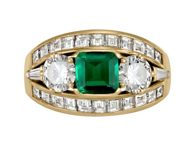 Colombian emerald and diamond ring, circa 1970.