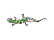 Demantoid garnet and diamond lizard brooch, circa 1880.