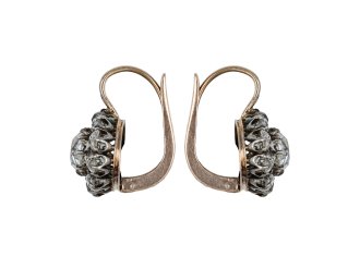 Old mine diamond cluster earrings, circa 1880. 