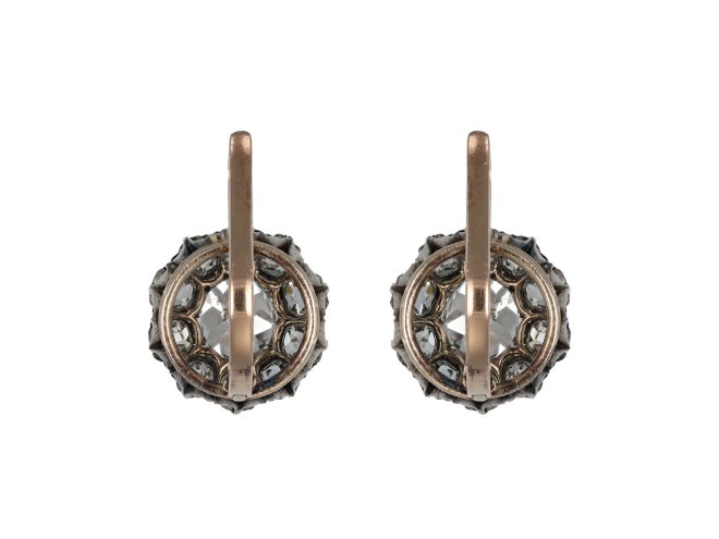 Old mine diamond cluster earrings, circa 1880. 