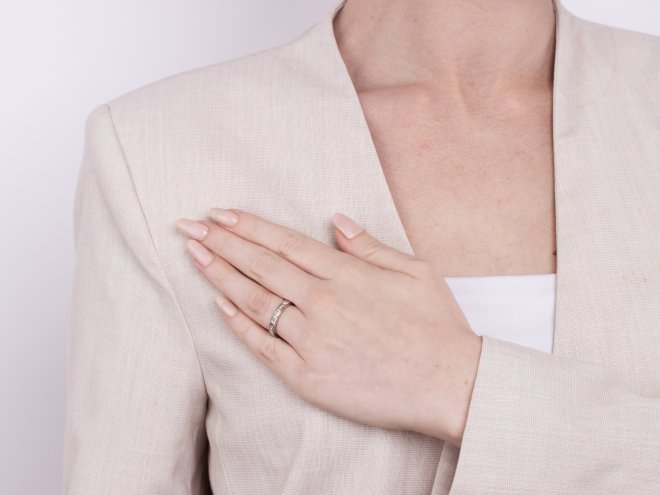 Baguette cut diamond eternity ring, circa 1950. 