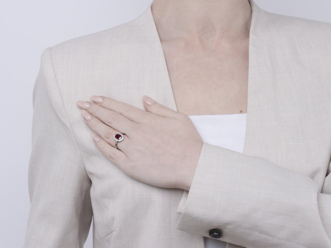 Burmese ruby and diamond coronet cluster ring, circa 1950.